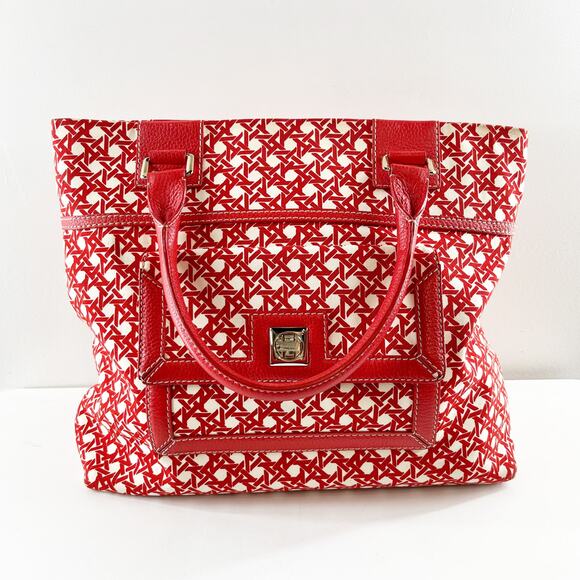 Kate Spade Geo Print Large Tote Bag Purse Red White - Picture 1 of 11